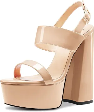 TNYNFBEB Womens Chunky Block High Platform Heel Peep Open Toe Sandals Ankle Strap Buckle Party Cute 5.9 Inches Heels