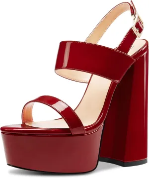 TNYNFBEB Womens Chunky Block High Platform Heel Peep Open Toe Sandals Ankle Strap Buckle Party Cute 5.9 Inches Heels