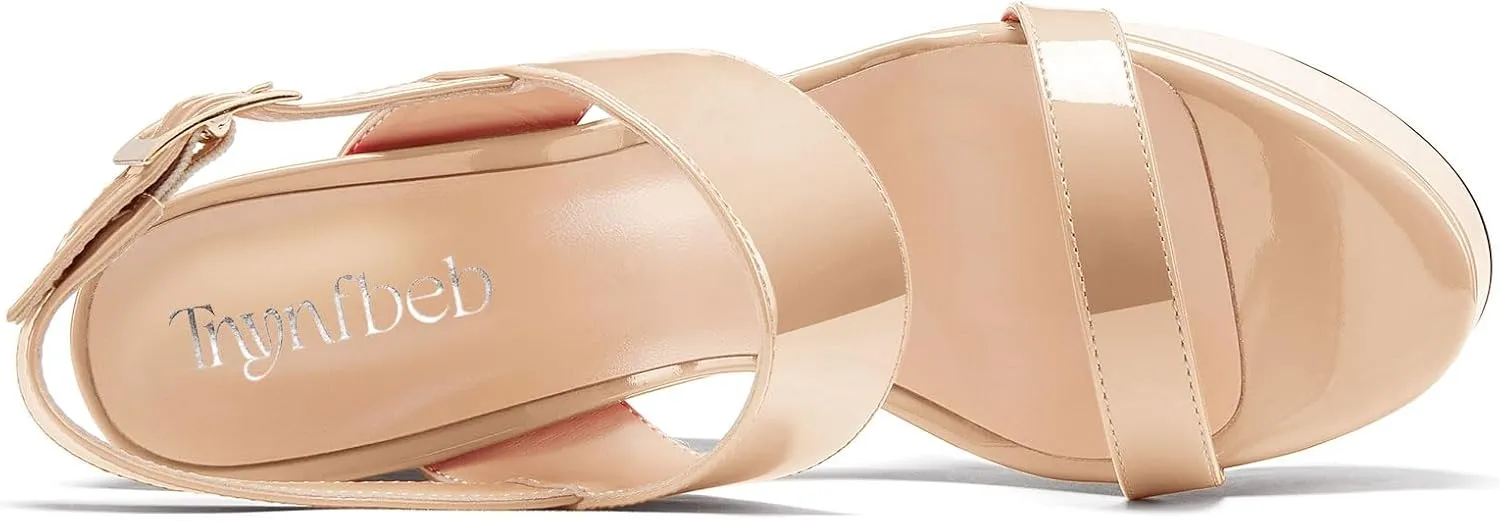 TNYNFBEB Womens Chunky Block High Platform Heel Peep Open Toe Sandals Ankle Strap Buckle Party Cute 5.9 Inches Heels