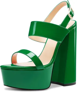 TNYNFBEB Womens Chunky Block High Platform Heel Peep Open Toe Sandals Ankle Strap Buckle Party Cute 5.9 Inches Heels