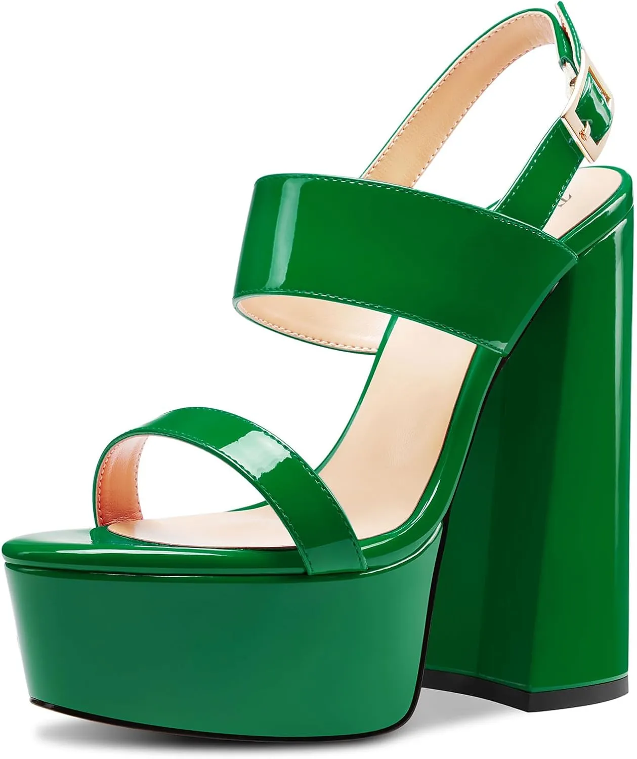 TNYNFBEB Womens Chunky Block High Platform Heel Peep Open Toe Sandals Ankle Strap Buckle Party Cute 5.9 Inches Heels