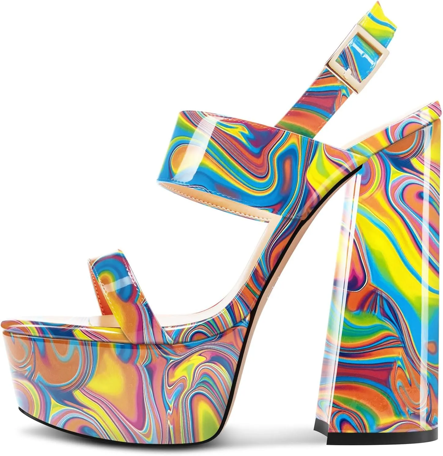 TNYNFBEB Womens Chunky Block High Platform Heel Peep Open Toe Sandals Ankle Strap Buckle Party Cute 5.9 Inches Heels