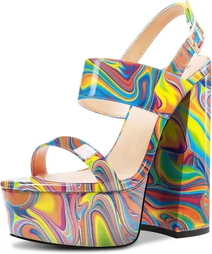 TNYNFBEB Womens Chunky Block High Platform Heel Peep Open Toe Sandals Ankle Strap Buckle Party Cute 5.9 Inches Heels