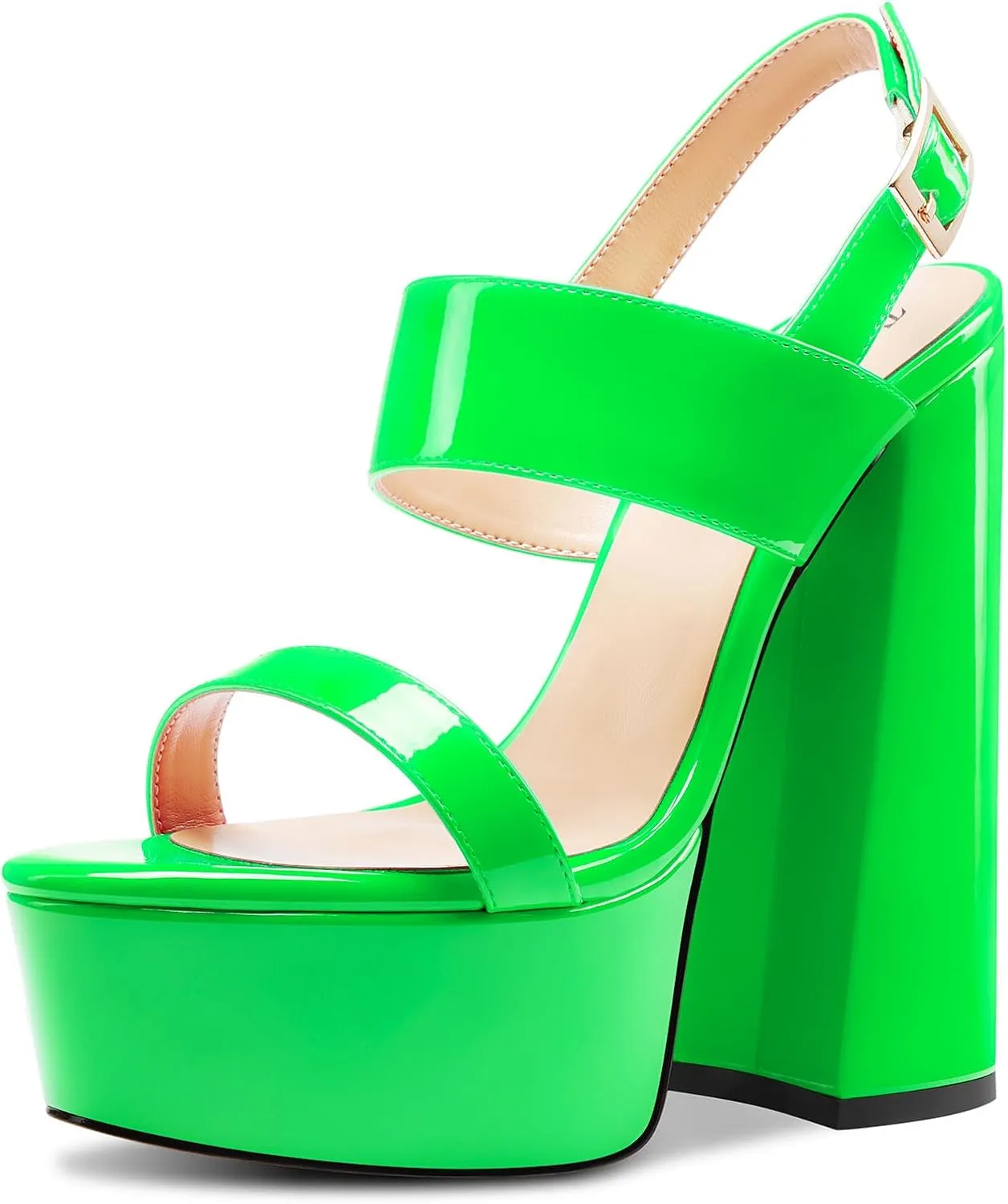TNYNFBEB Womens Chunky Block High Platform Heel Peep Open Toe Sandals Ankle Strap Buckle Party Cute 5.9 Inches Heels