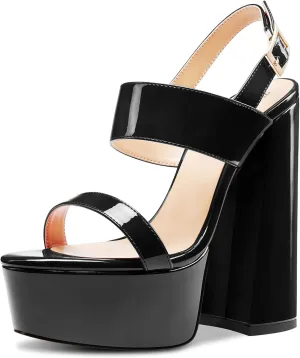 TNYNFBEB Womens Chunky Block High Platform Heel Peep Open Toe Sandals Ankle Strap Buckle Party Cute 5.9 Inches Heels