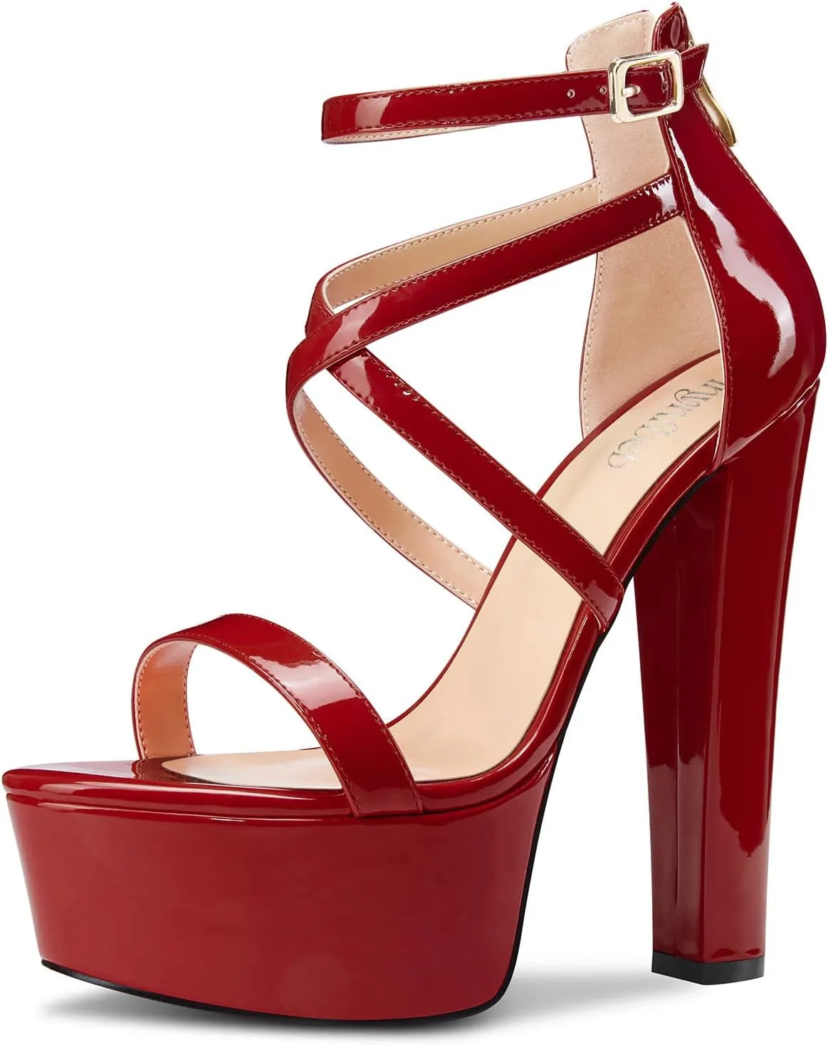 TNYNFBEB Womens Chunky Block High Platform Heel Peep Open Toe Sandals Cross-Strap Zipper Party Basic Classic 5.9 Inches Heels