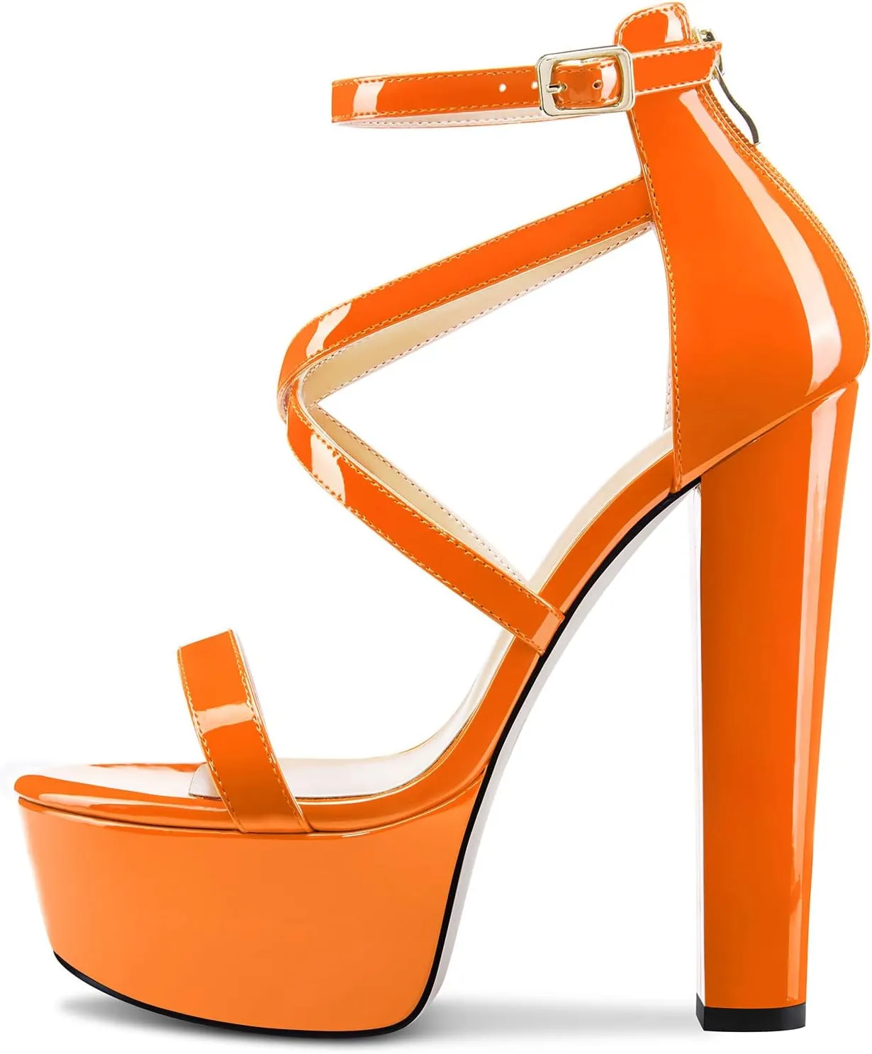 TNYNFBEB Womens Chunky Block High Platform Heel Peep Open Toe Sandals Cross-Strap Zipper Party Basic Classic 5.9 Inches Heels