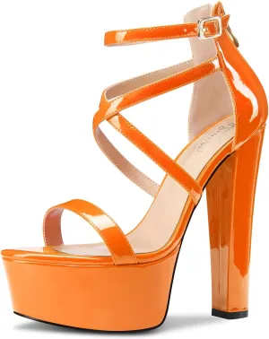 TNYNFBEB Womens Chunky Block High Platform Heel Peep Open Toe Sandals Cross-Strap Zipper Party Basic Classic 5.9 Inches Heels