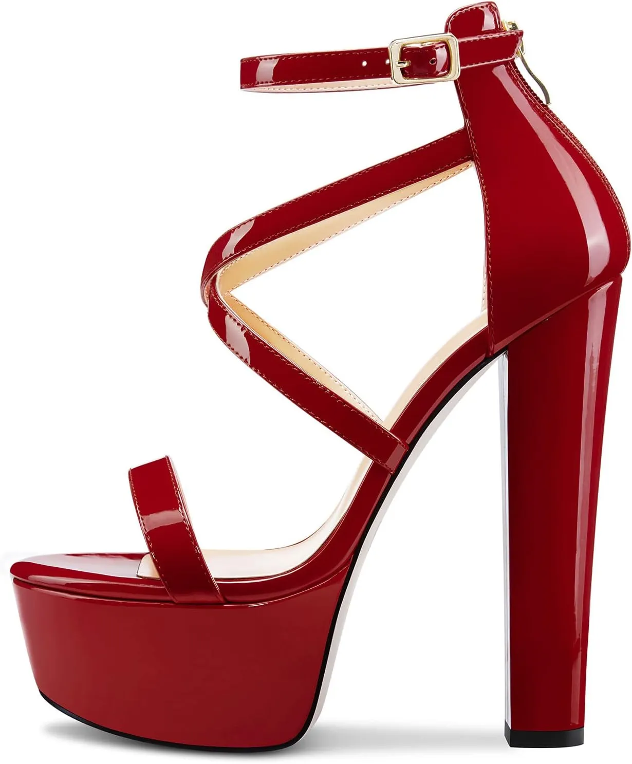 TNYNFBEB Womens Chunky Block High Platform Heel Peep Open Toe Sandals Cross-Strap Zipper Party Basic Classic 5.9 Inches Heels