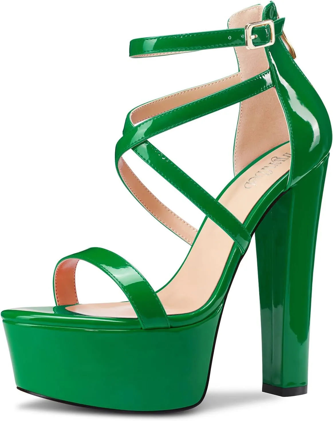 TNYNFBEB Womens Chunky Block High Platform Heel Peep Open Toe Sandals Cross-Strap Zipper Party Basic Classic 5.9 Inches Heels