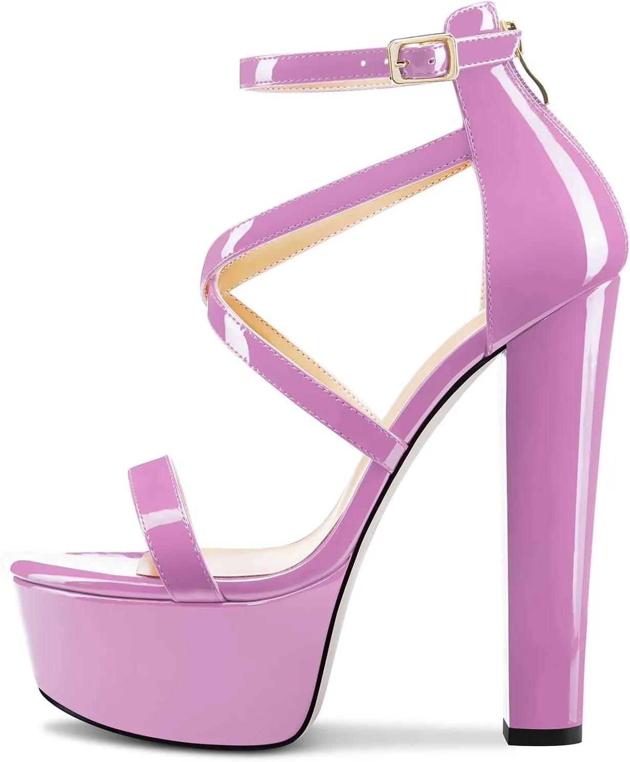 TNYNFBEB Womens Chunky Block High Platform Heel Peep Open Toe Sandals Cross-Strap Zipper Party Basic Classic 5.9 Inches Heels