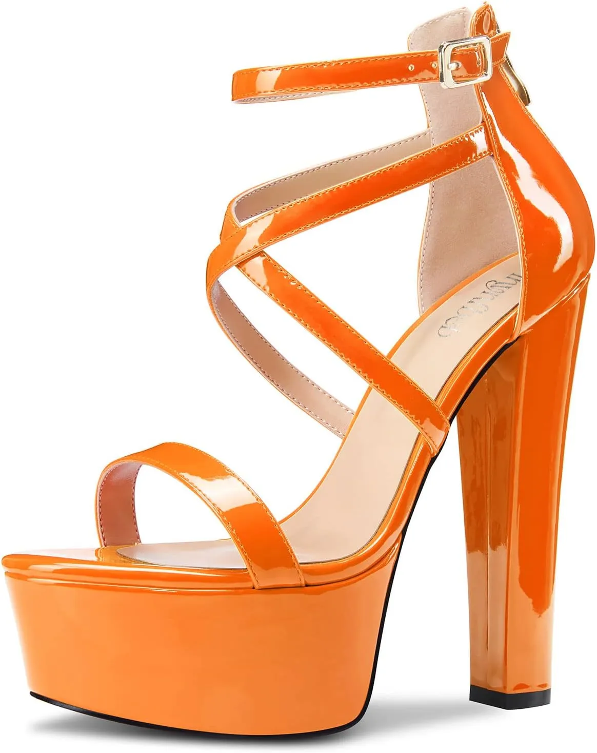 TNYNFBEB Womens Chunky Block High Platform Heel Peep Open Toe Sandals Cross-Strap Zipper Party Basic Classic 5.9 Inches Heels