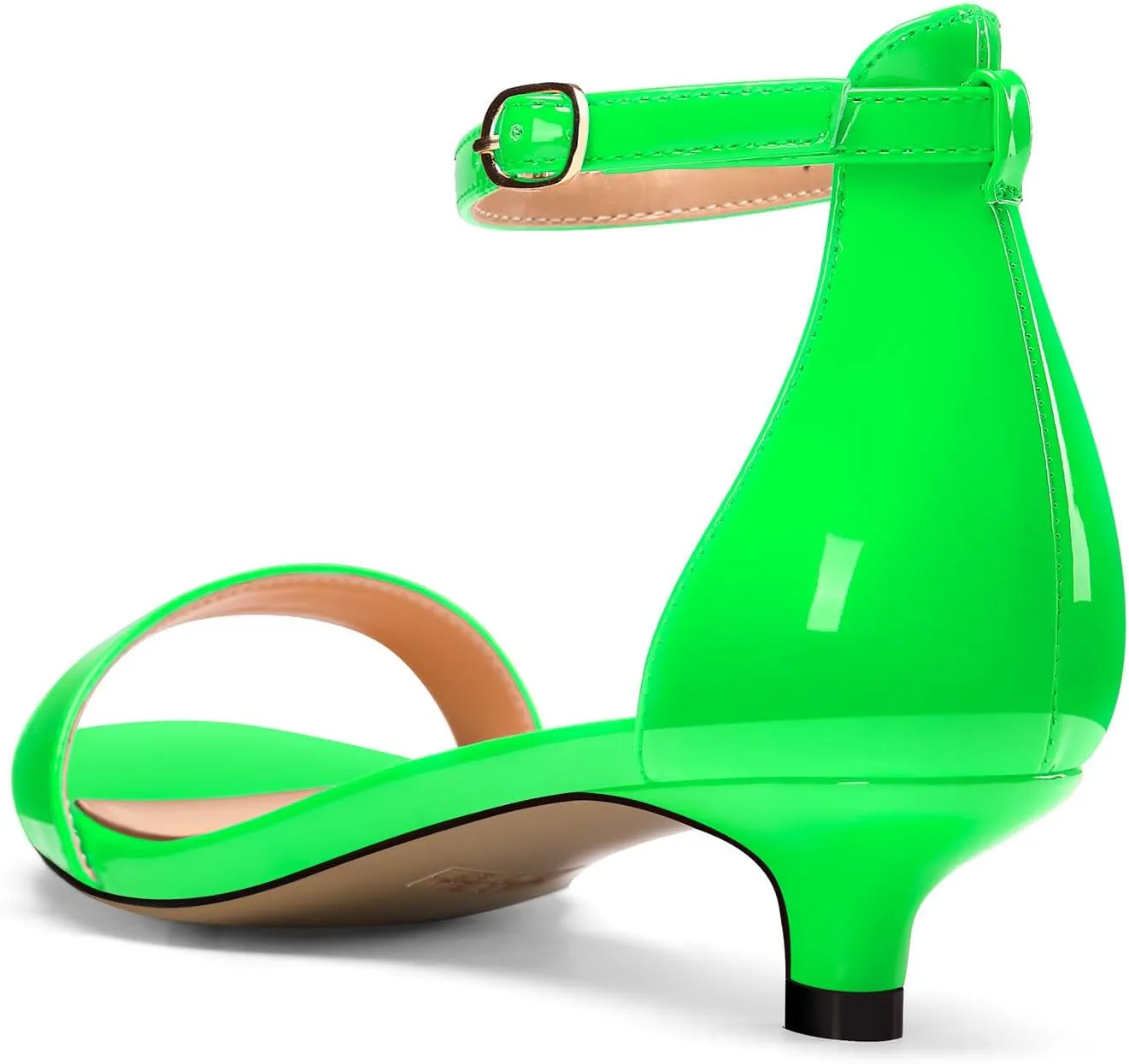 TNYNFBEB Womens Low Kitten Heel Open Toe Sandals Ankle Strap Two-Piece Buckle Prom Party Basic Classic Cute Summer 1.4 Inches Heels