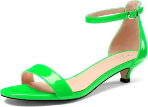 TNYNFBEB Womens Low Kitten Heel Open Toe Sandals Ankle Strap Two-Piece Buckle Prom Party Basic Classic Cute Summer 1.4 Inches Heels