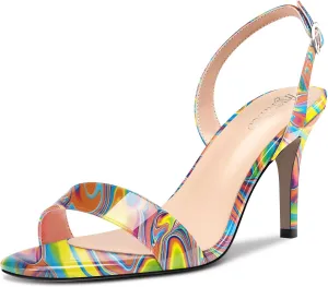 TNYNFBEB Womens Mid Heel Peep Open Toe Sandals Ankle Strap Slingback Buckle Prom Party Summer Basic Classic 3.2 Inches Heels