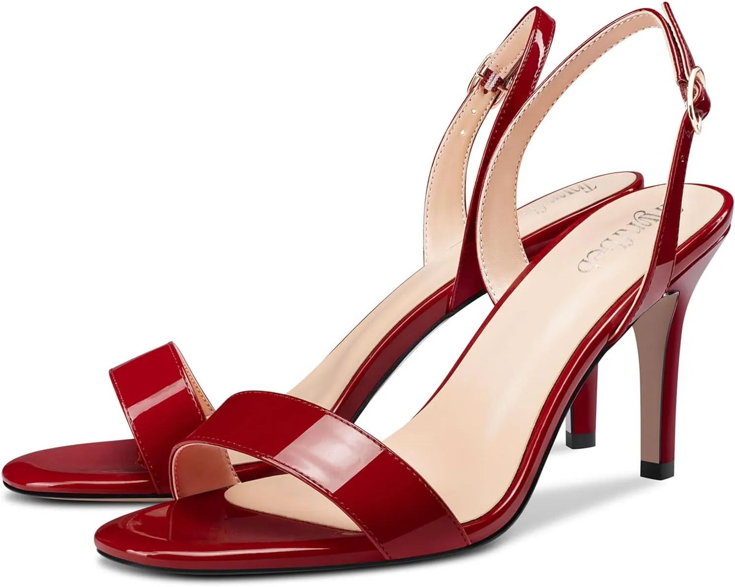 TNYNFBEB Womens Mid Heel Peep Open Toe Sandals Ankle Strap Slingback Buckle Prom Party Summer Basic Classic 3.2 Inches Heels