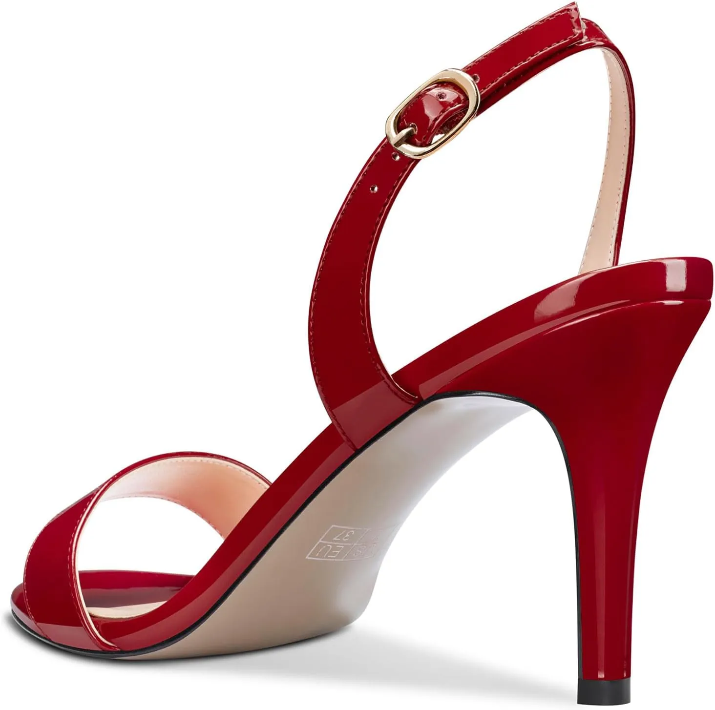 TNYNFBEB Womens Mid Heel Peep Open Toe Sandals Ankle Strap Slingback Buckle Prom Party Summer Basic Classic 3.2 Inches Heels