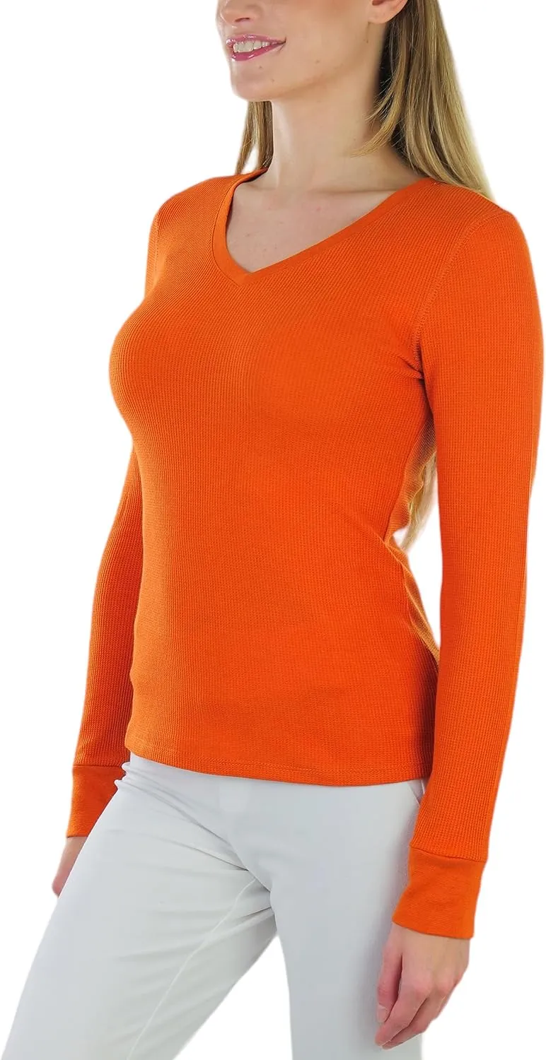 ToBeInStyle Junior Women's Slim Fit Long Sleeve V-Neck Thermal Shirt Waffle-Knit Layering Essential Cold Weather Top