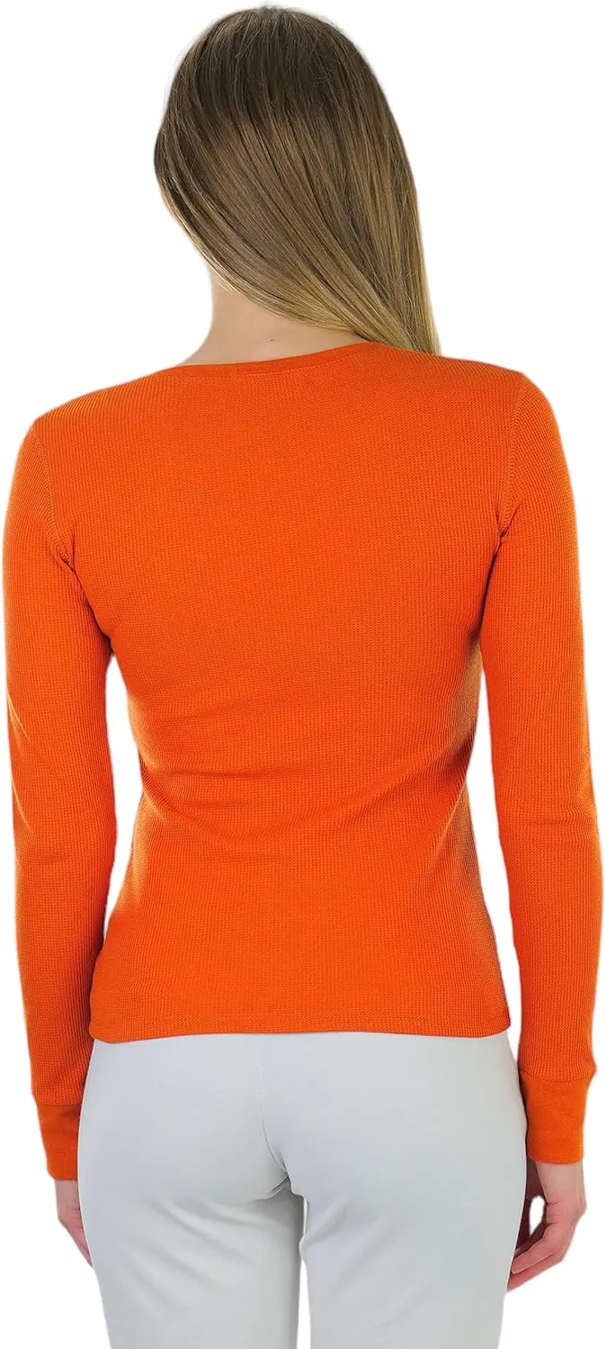 ToBeInStyle Junior Women's Slim Fit Long Sleeve V-Neck Thermal Shirt Waffle-Knit Layering Essential Cold Weather Top