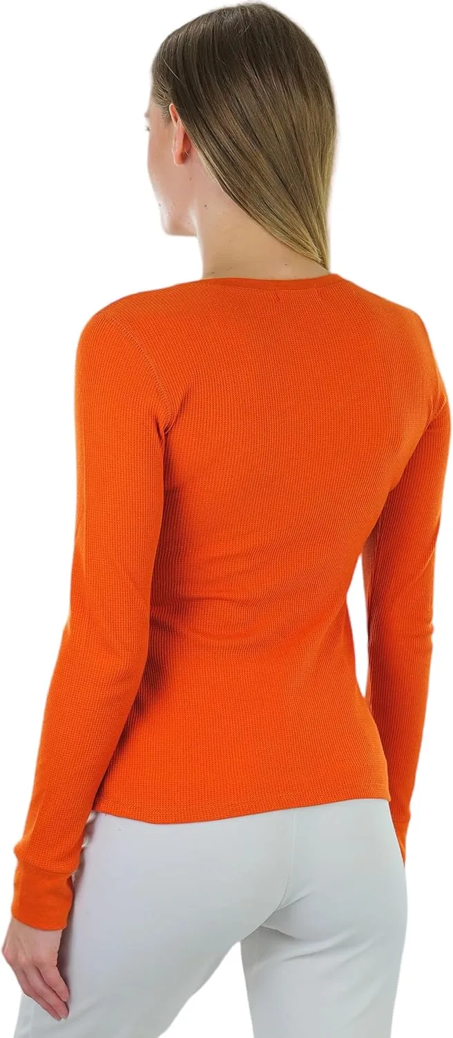 ToBeInStyle Junior Women's Slim Fit Long Sleeve V-Neck Thermal Shirt Waffle-Knit Layering Essential Cold Weather Top