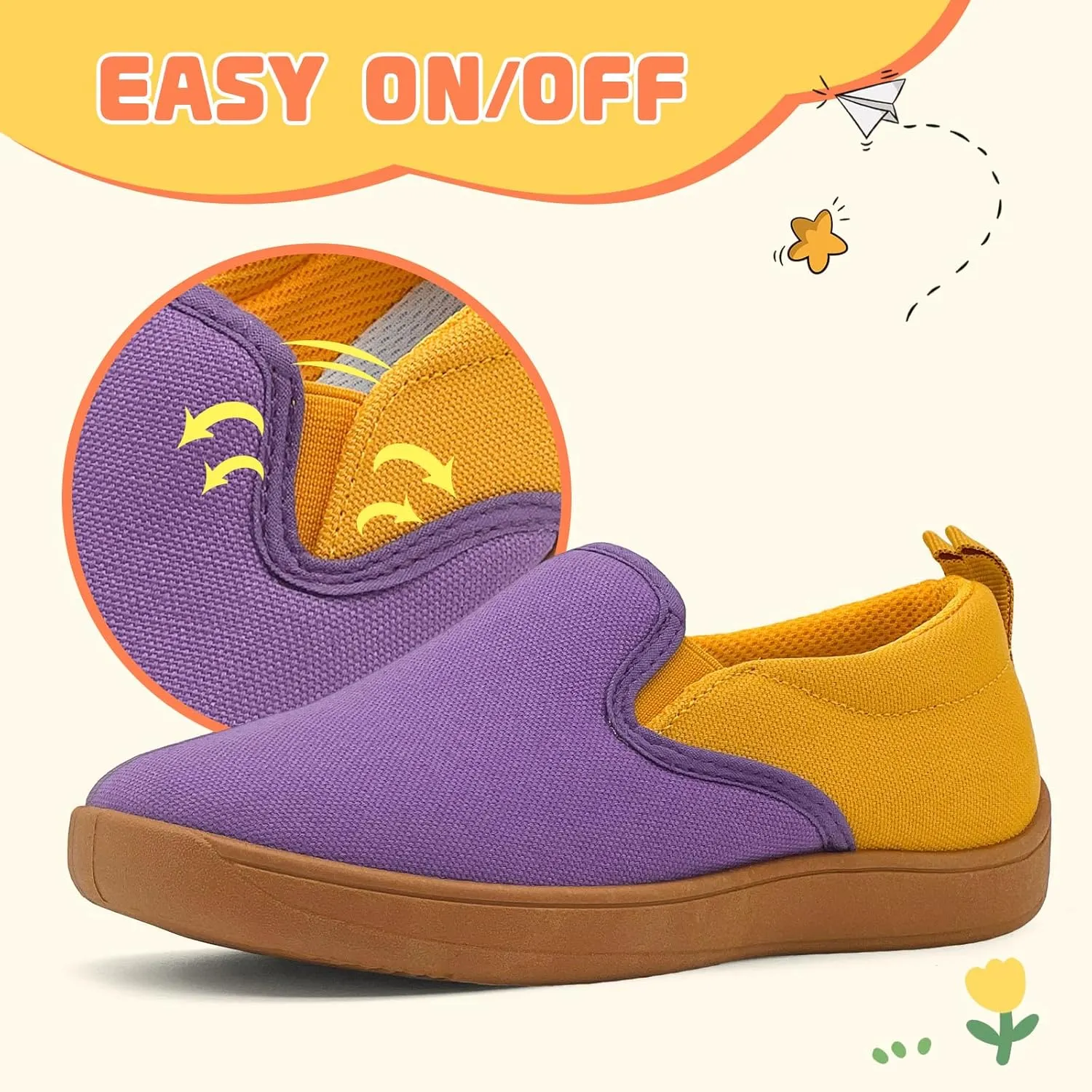 Toddler Kids Wide Barefoot Shoes Girls Boys Minimalist Slip On Canvas Sneakers Lightweight Casual Walking Shoes Fit Naturally Zero-Drop Sole