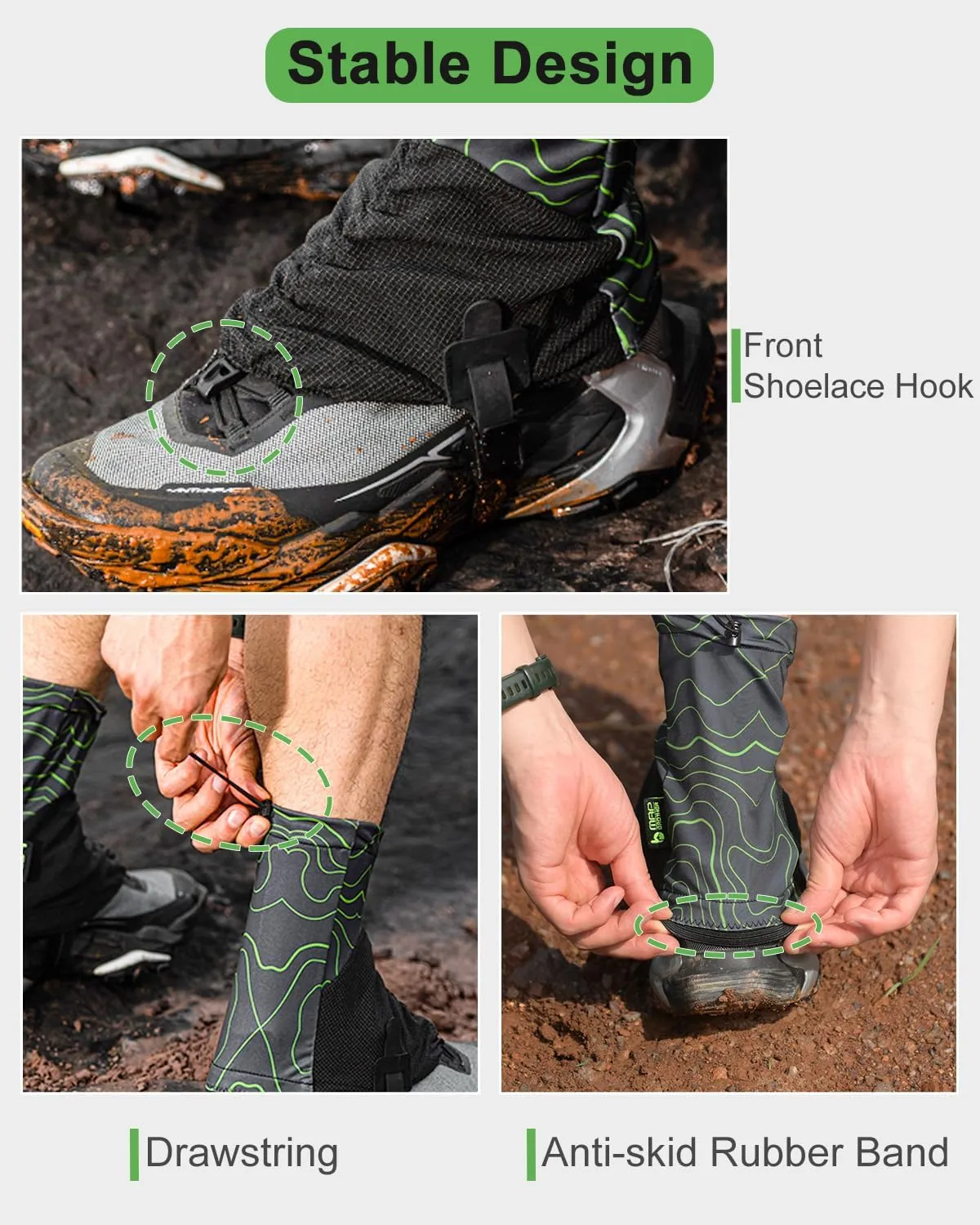 Trail Gaiters, Waterproof Low Shoe Protectors, Adjustable Boots Protectors for Hiking & Running - Prevents Debris in Shoes