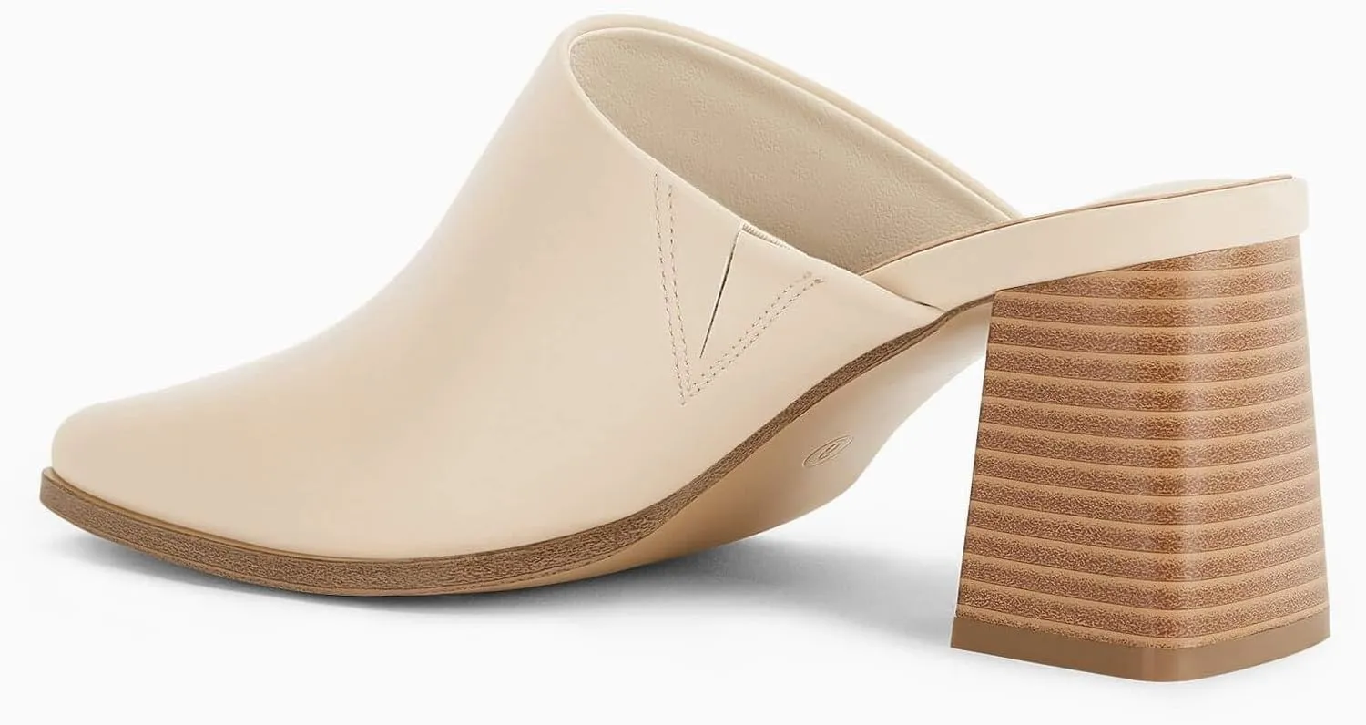 Trish Lucia Womens Chunky Stacked Heel Mules Closed Square Toe Heeled Slip on Clogs Casual Backless Loafers Shoes