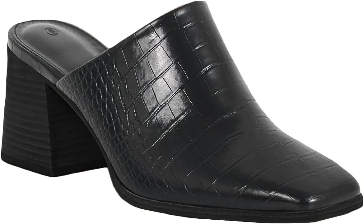 Trish Lucia Womens Chunky Stacked Heel Mules Closed Square Toe Heeled Slip on Clogs Casual Backless Loafers Shoes