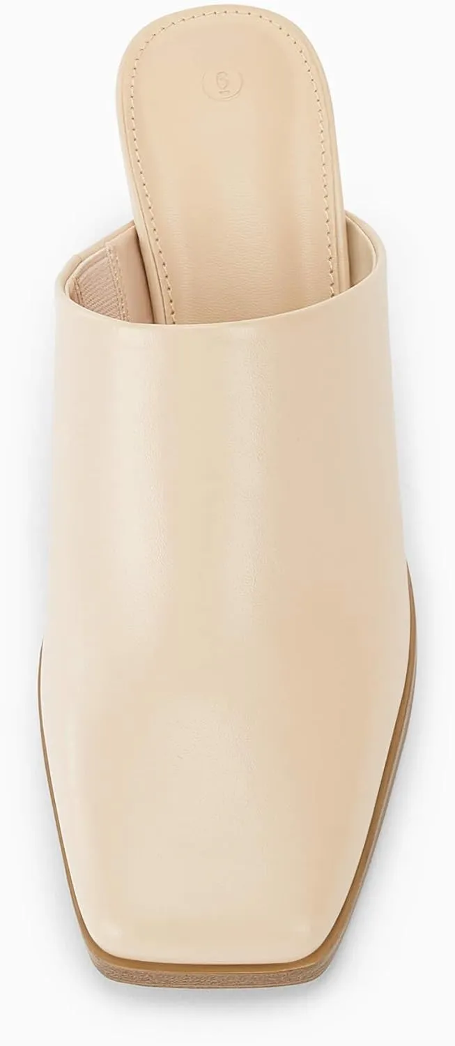 Trish Lucia Womens Chunky Stacked Heel Mules Closed Square Toe Heeled Slip on Clogs Casual Backless Loafers Shoes