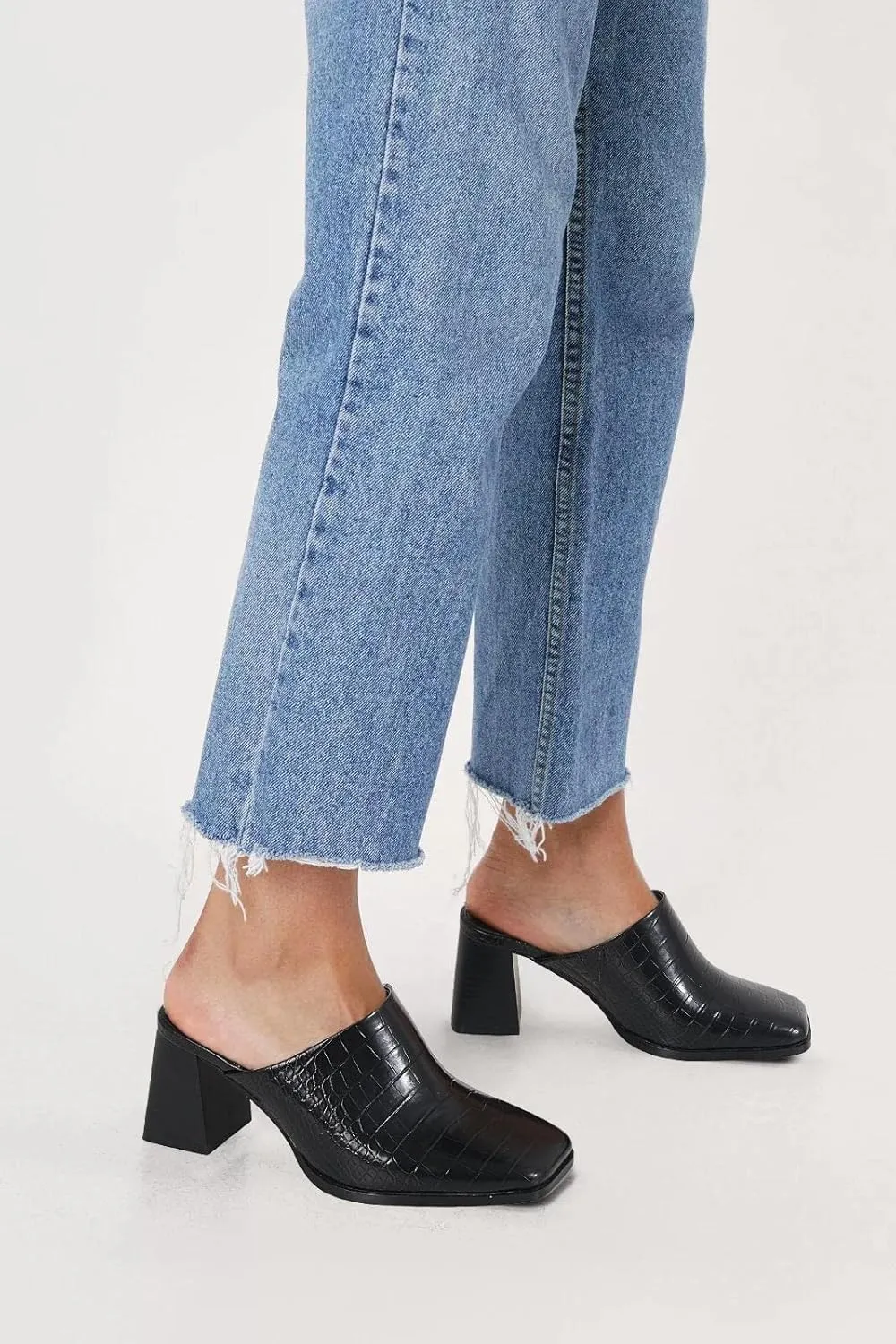 Trish Lucia Womens Chunky Stacked Heel Mules Closed Square Toe Heeled Slip on Clogs Casual Backless Loafers Shoes