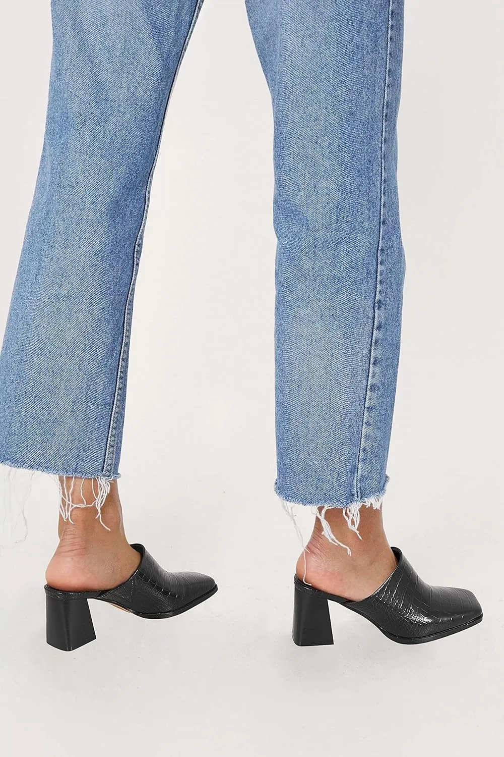 Trish Lucia Womens Chunky Stacked Heel Mules Closed Square Toe Heeled Slip on Clogs Casual Backless Loafers Shoes