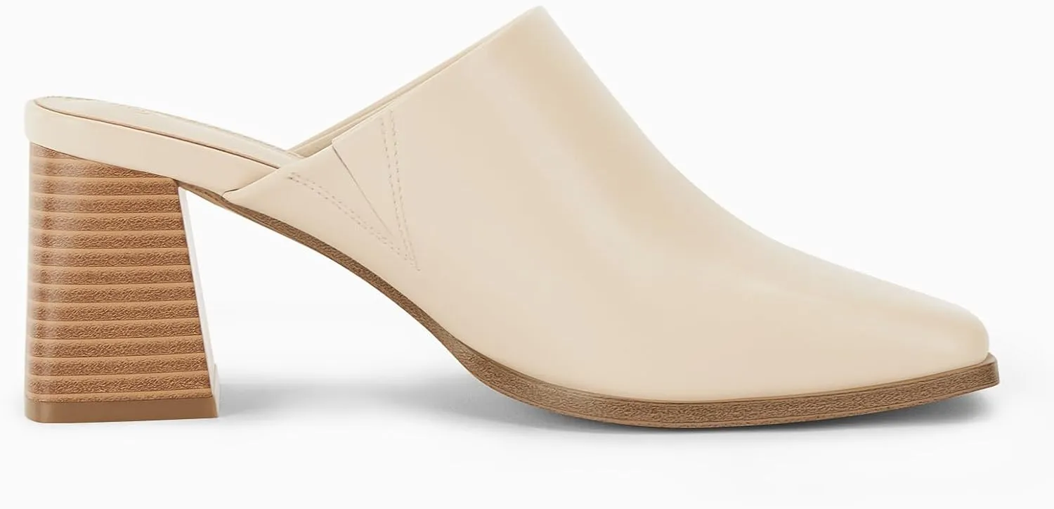 Trish Lucia Womens Chunky Stacked Heel Mules Closed Square Toe Heeled Slip on Clogs Casual Backless Loafers Shoes