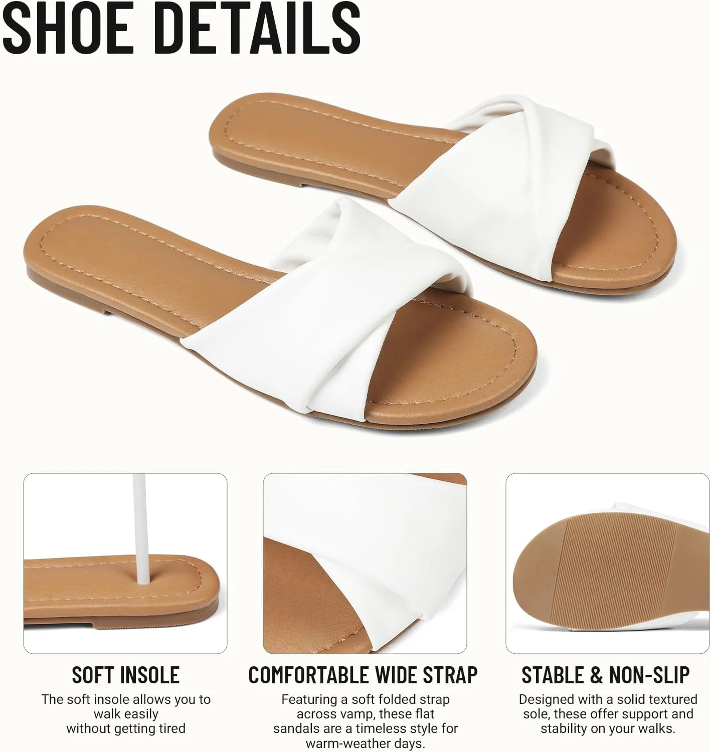Tscoyuki Slides Sandals for Women Basic Slip On Flat Sandals Open Toe Comfort Beach Sandals Slippers for Casual Dressy Summer