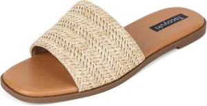 Tscoyuki Slides Sandals for Women Basic Slip On Flat Sandals Open Toe Comfort Beach Sandals Slippers for Casual Dressy Summer