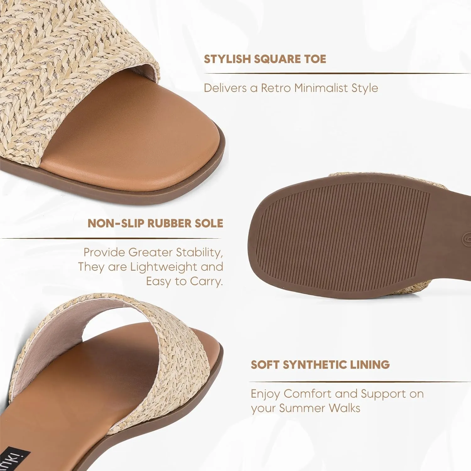 Tscoyuki Slides Sandals for Women Basic Slip On Flat Sandals Open Toe Comfort Beach Sandals Slippers for Casual Dressy Summer