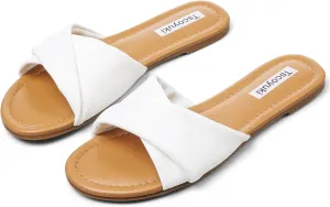 Tscoyuki Slides Sandals for Women Basic Slip On Flat Sandals Open Toe Comfort Beach Sandals Slippers for Casual Dressy Summer