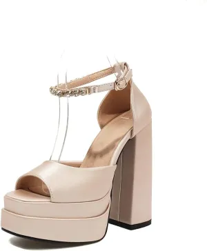 Tscoyuki Women's Platform Chunky Block High Heels, Fashion Peep Toe Ankle Strap Heeled Dress Sandals Pumps Shoes