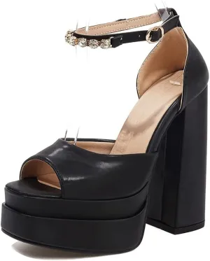 Tscoyuki Women's Platform Chunky Block High Heels, Fashion Peep Toe Ankle Strap Heeled Dress Sandals Pumps Shoes