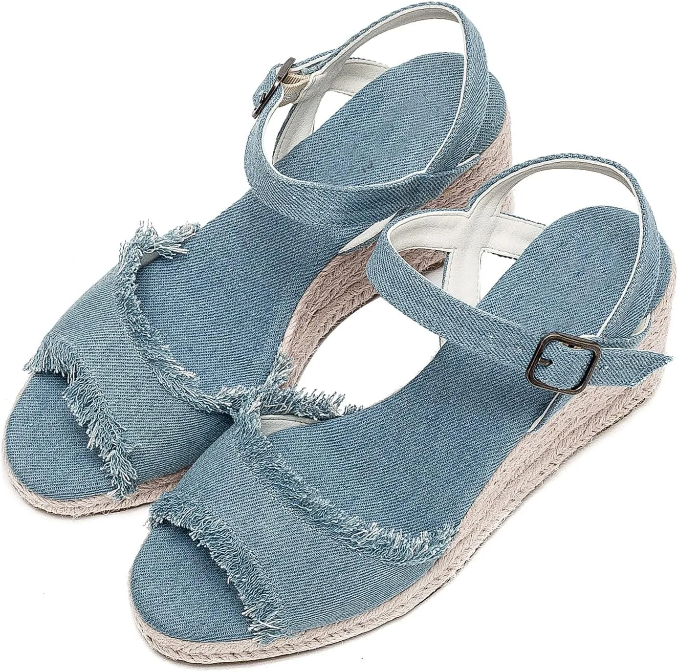 U-lite Peep Toe Canvas Espadrille Tassel Wedge Sandal for Women, Buckle Ankle Strap Flatform Casual Shoes