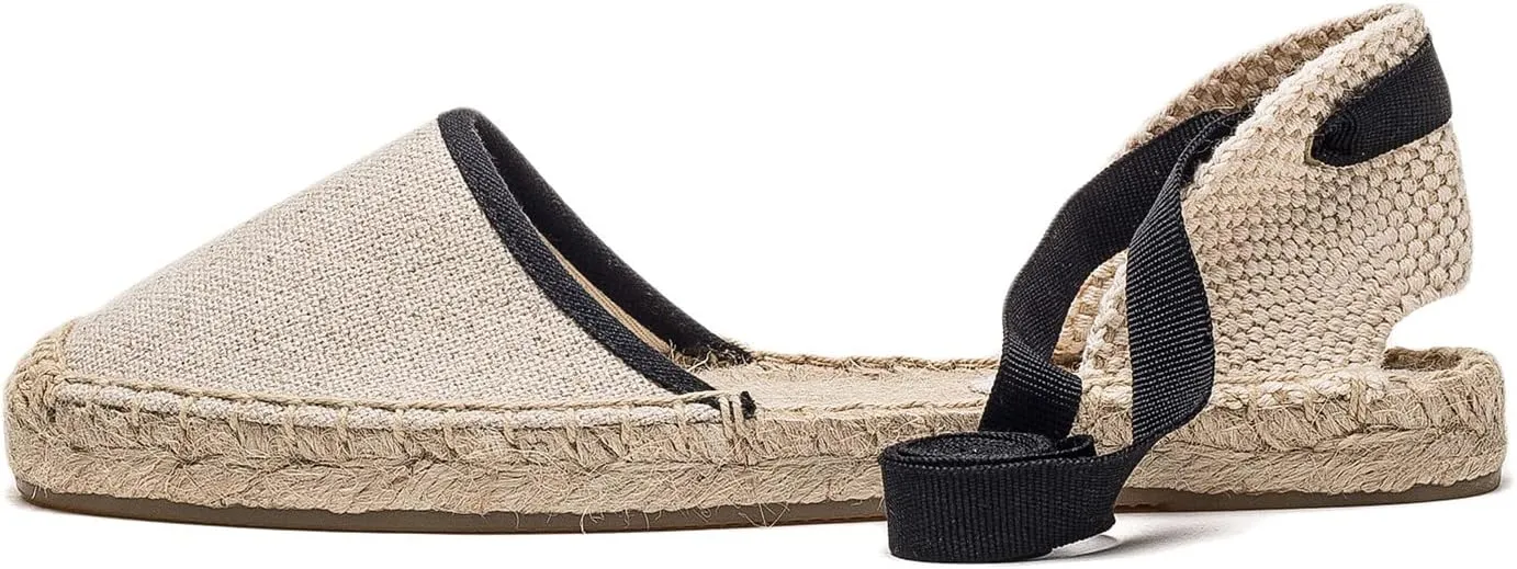 U-lite Women's Espadrille FLat Sandals Closed Toe Ankle Wrap,Classic Lace Up Summer Dressy Flat Shoes
