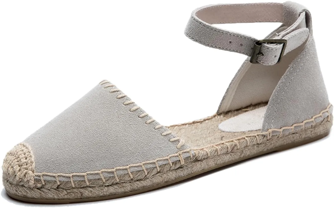 U-lite Women's Espadrille FLat Sandals Closed Toe Ankle Wrap,Classic Lace Up Summer Dressy Flat Shoes