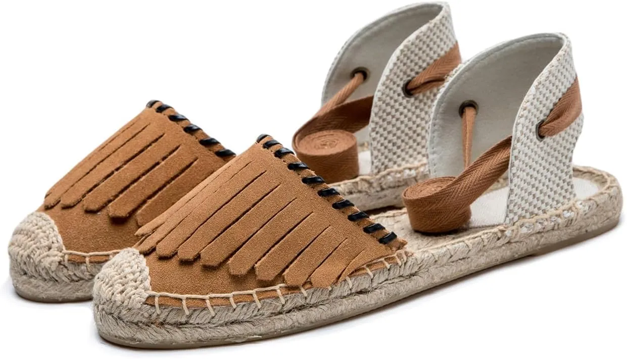 U-lite Women's Espadrille FLat Sandals Closed Toe Ankle Wrap,Classic Lace Up Summer Dressy Flat Shoes