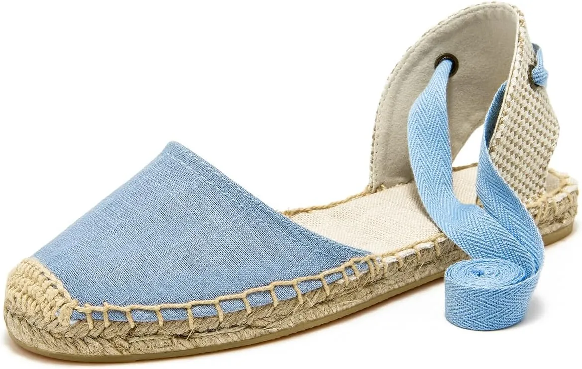 U-lite Women's Espadrille FLat Sandals Closed Toe Ankle Wrap,Classic Lace Up Summer Dressy Flat Shoes