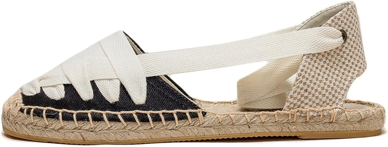 U-lite Women's Espadrille FLat Sandals Closed Toe Ankle Wrap,Classic Lace Up Summer Dressy Flat Shoes
