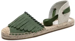 U-lite Women's Espadrille FLat Sandals Closed Toe Ankle Wrap,Classic Lace Up Summer Dressy Flat Shoes