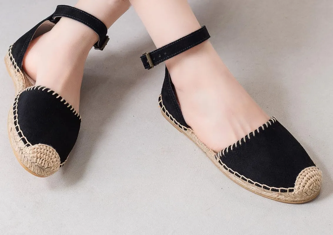 U-lite Women's Espadrille FLat Sandals Closed Toe Ankle Wrap,Classic Lace Up Summer Dressy Flat Shoes