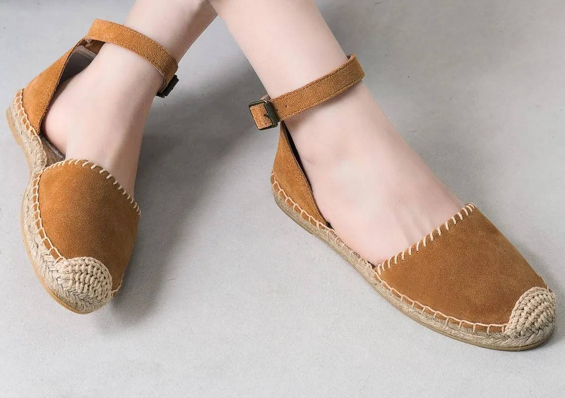 U-lite Women's Espadrille FLat Sandals Closed Toe Ankle Wrap,Classic Lace Up Summer Dressy Flat Shoes