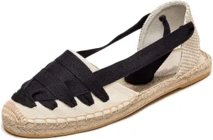 U-lite Women's Espadrille FLat Sandals Closed Toe Ankle Wrap,Classic Lace Up Summer Dressy Flat Shoes