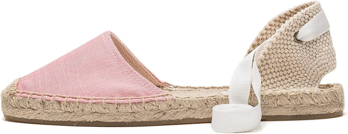 U-lite Women's Espadrille FLat Sandals Closed Toe Ankle Wrap,Classic Lace Up Summer Dressy Flat Shoes