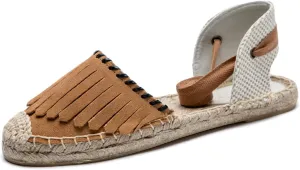 U-lite Women's Espadrille FLat Sandals Closed Toe Ankle Wrap,Classic Lace Up Summer Dressy Flat Shoes